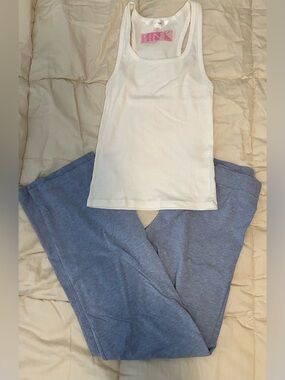 Victoria's Secret PINK White Rib Tank with Light Blue Lounge Pants